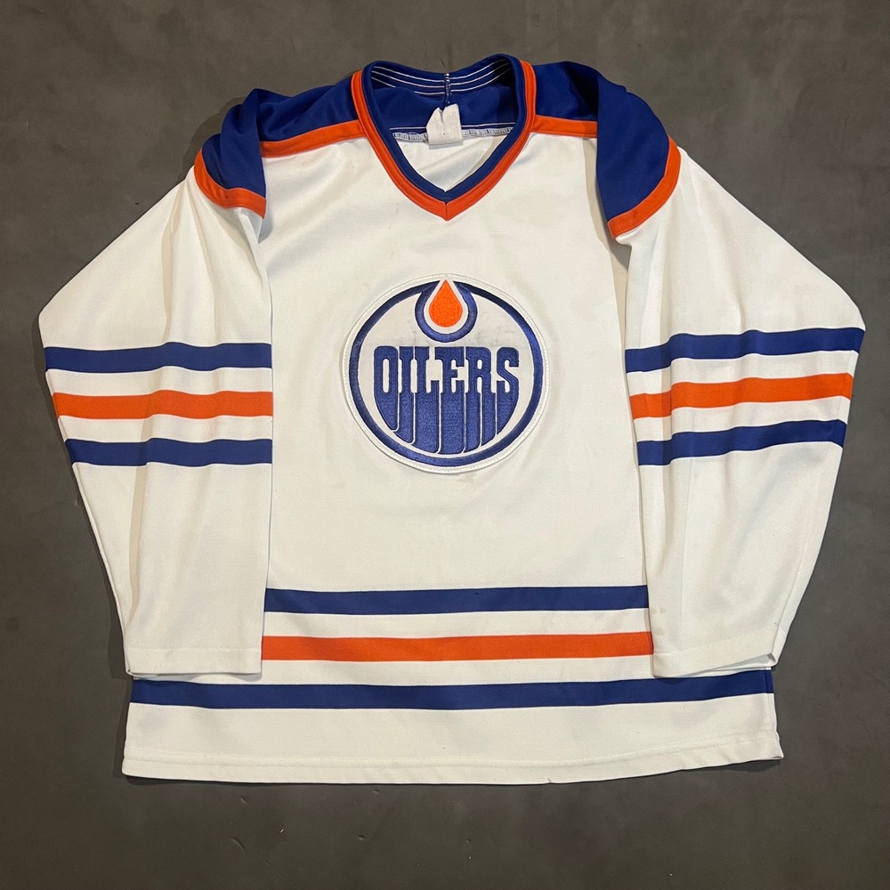 Vintage 90s Maska CCM Edmonton Oilers NHL Hockey Jersey Mens White Large Sewn